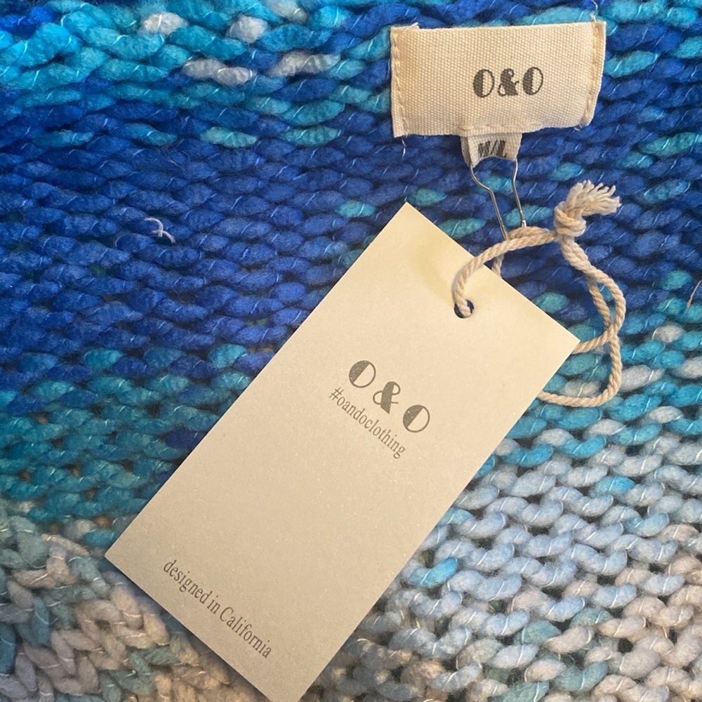 O&O Blue Multicolor Oversized Drop Shoulders Stripe Cable Knit Sweater Top NWT - Picture 12 of 13